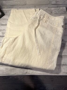 Jones New York Sport Cream Drawstring cotton Linen Pants wide linen size 14